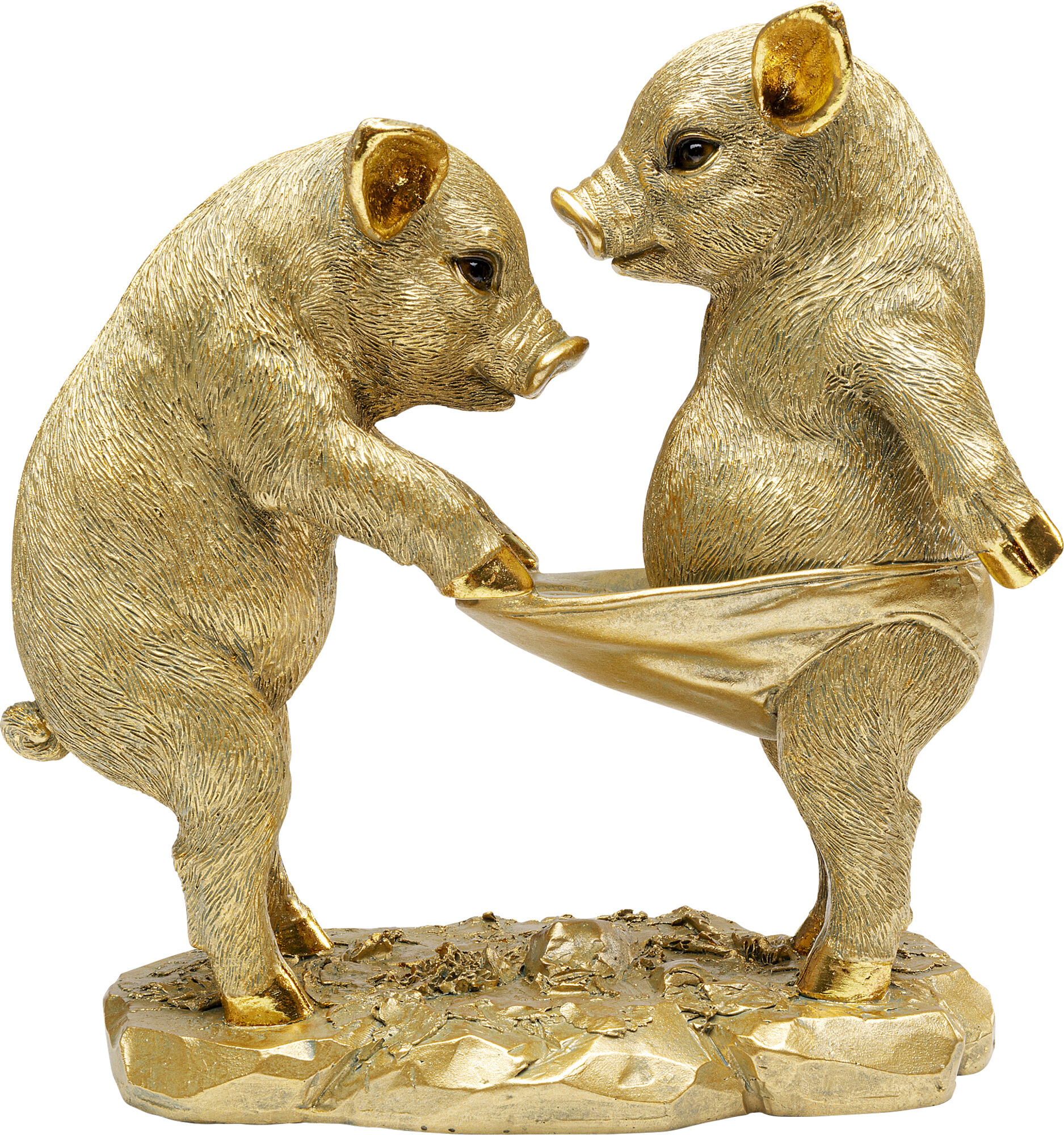 Figurka dekoracyjna w kolorze złotym motyw zwierzęcy świnki 21x20 cm – obraz-1