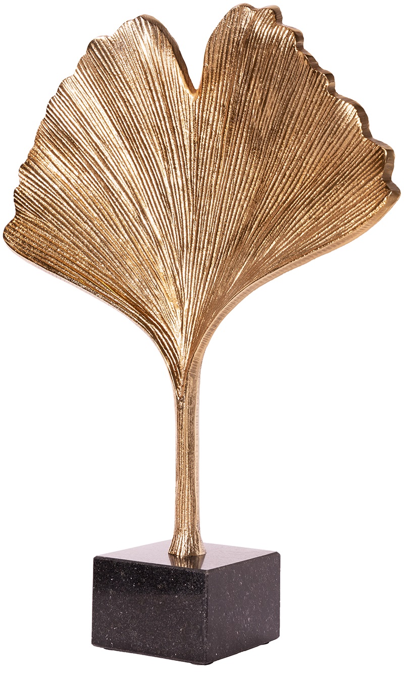 Figurka dekoracyjna liścia metalowo-aluminiowa z marmurową podstawą czarną – grafika-1.