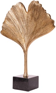 Figurka dekoracyjna liścia metalowo-aluminiowa z marmurową podstawą czarną – grafika-1.