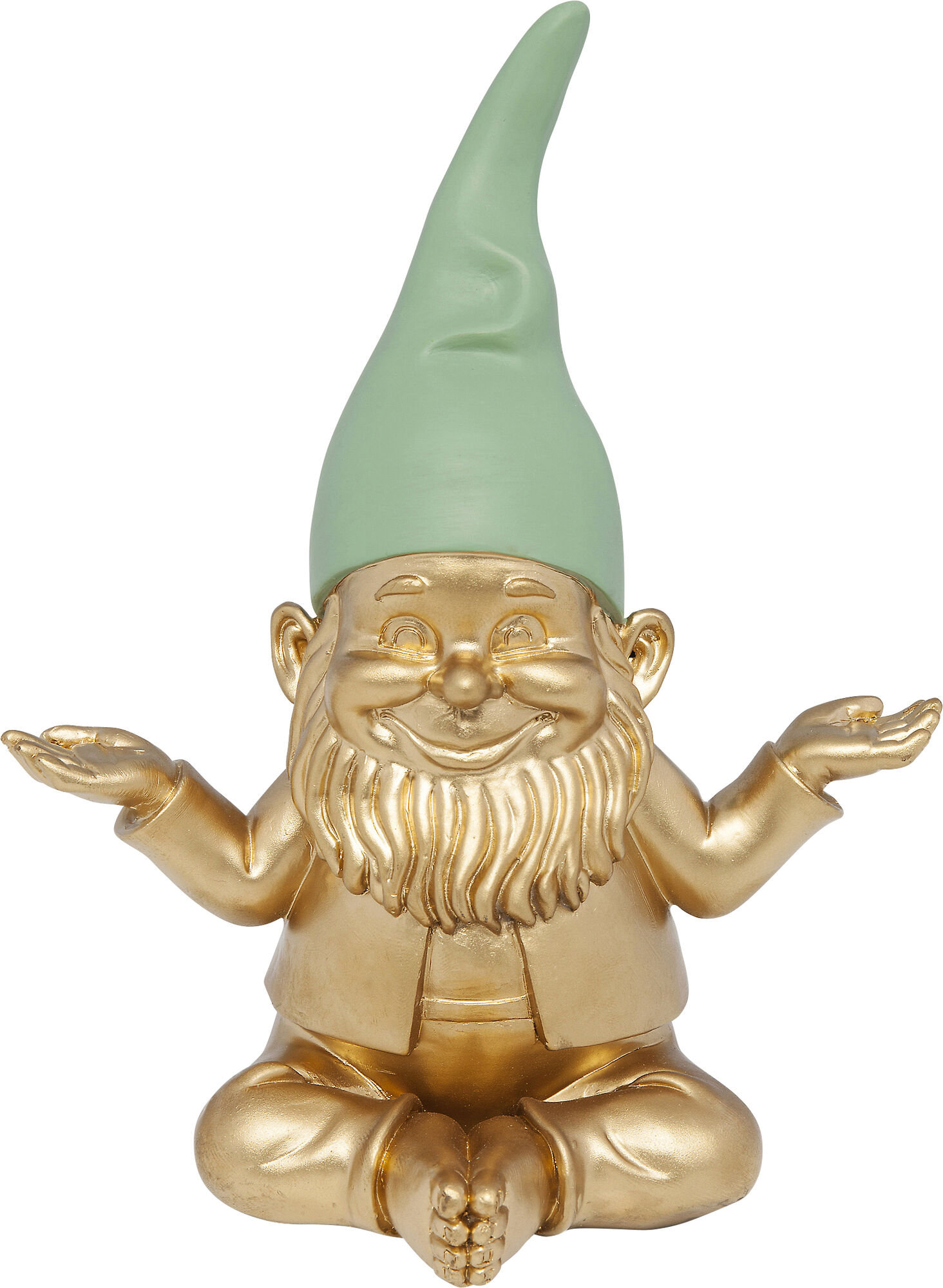 Deco Figurine Gnome Meditation Gold Green 19cm – billede-1.