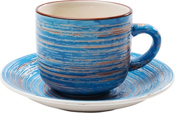 Filiżanka ceramiczna 250 ml ze spodkiem niebieska Ø15x8 cm – obraz-1