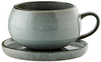 Filiżanka ceramiczna z podstawką szara Ø14x8 cm – obraz-1