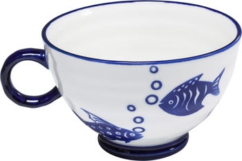 Filiżanka ceramiczna biała rybki 15x11 cm – obraz-1