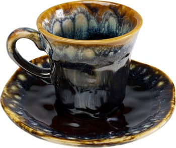 Filiżanka do espresso ze spodkiem kamionkowa ciemnoniebieska 88 ml – obraz-1