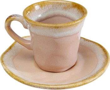Filiżanka do espresso ze spodkiem kamionkowa różowa 88 ml – obraz-1