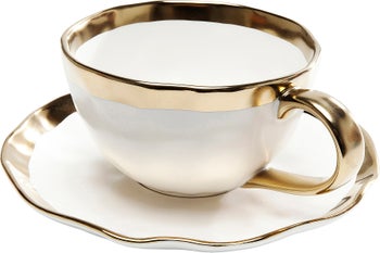 Kaffekopp Bell - Vitt Porslin med guldkant, 2-delar – bild-1.