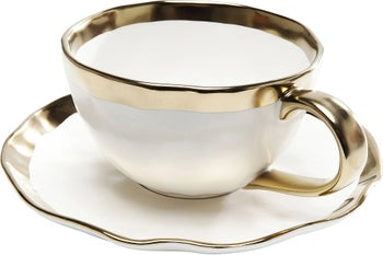 Kaffekopper Bell Hvit Porselen Med Gullkant (2 Deler) – bilde-1.