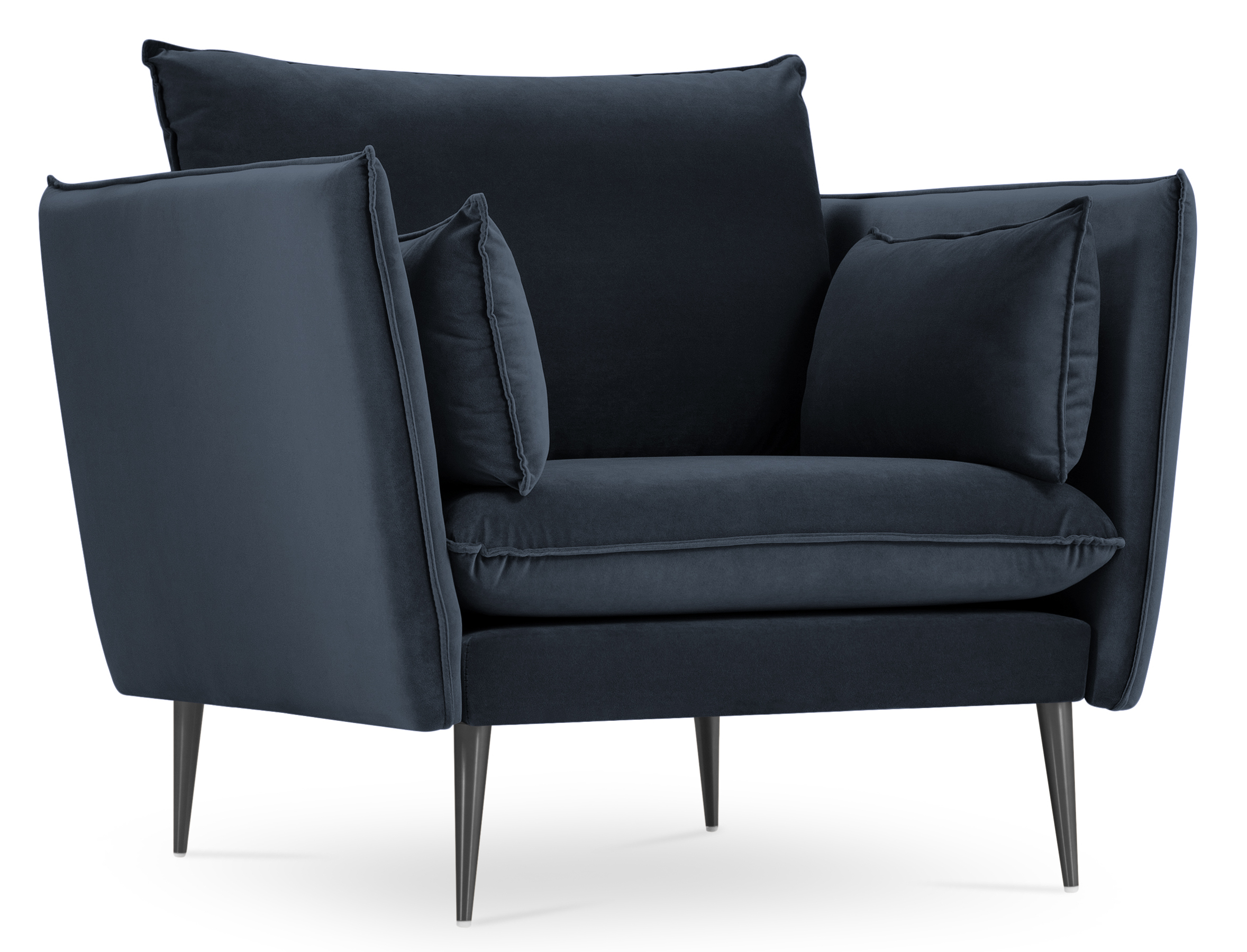 Fotel welurowy  ciemnoniebieski nogi czarne 97x97 cm – obraz-1