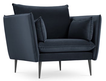 Fotel welurowy ciemnoniebieski nogi czarne 97x97 cm – obraz-1