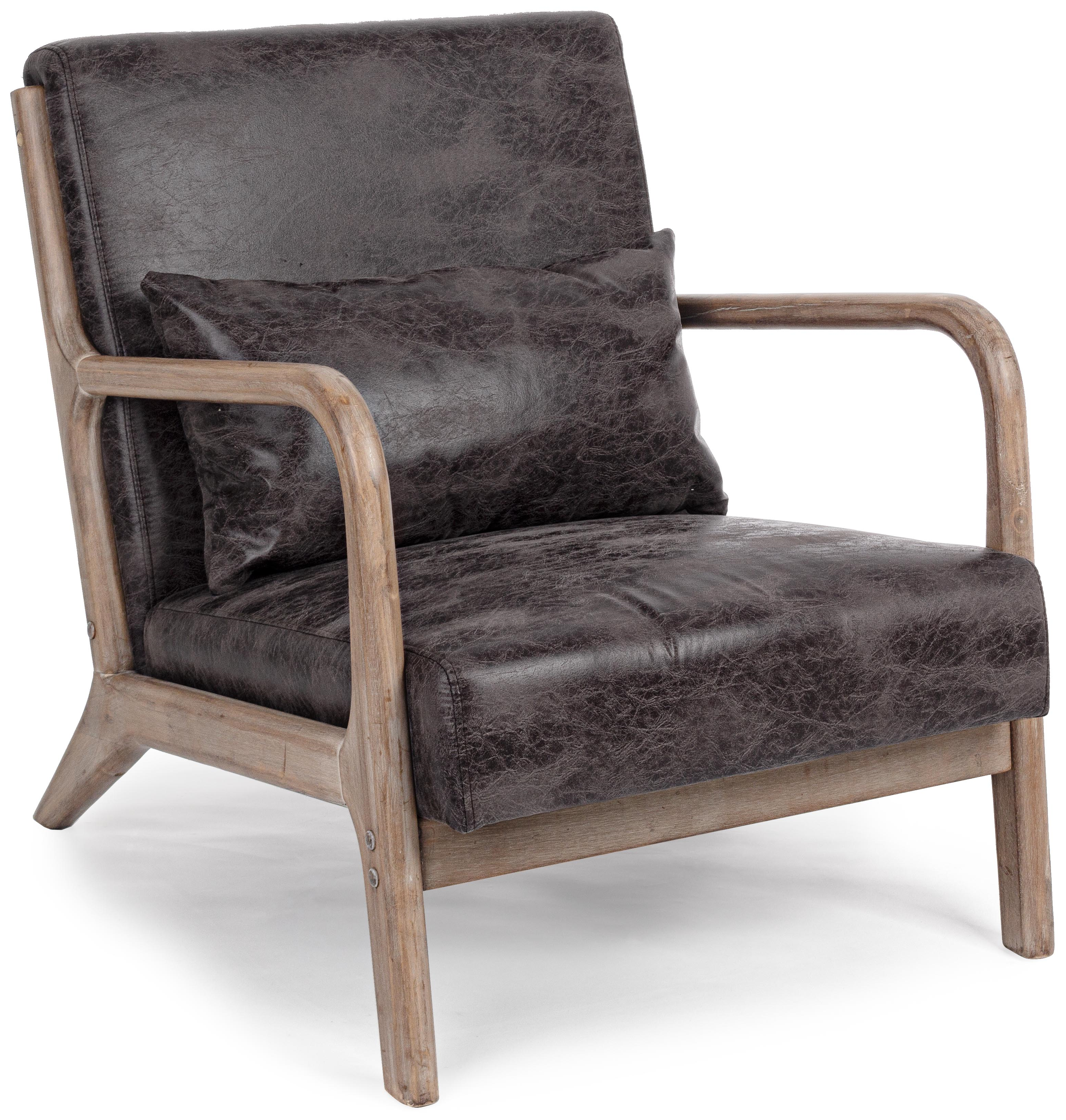 Fotel z podłokietnikami z ekoskóry brązowy nogi drewniane – obraz-1