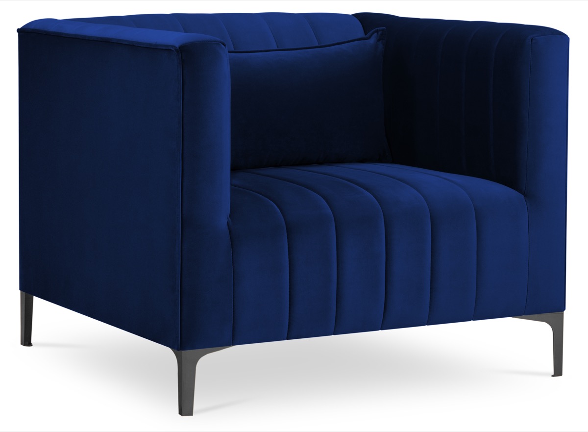 Fotel do salonu welurowy niebieski nogi metalowe czarne – obraz-1