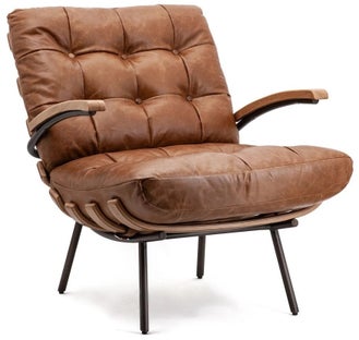 Fotel z podłokietnikami skórzany brązowy nogi czarne – obraz-1