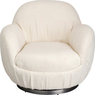 Fotel biały obrotowy skandynawski boucle do salonu 88x90 cm – obraz-1