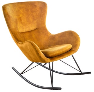 Fotel bujany do salonu aksamitny musztardowy nogi czarne z metalu 77x99 cm – grafika-1.