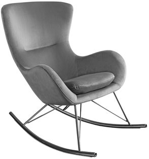 Stylowy fotel bujany w szarym kolorze z aksamitnym pokryciem – grafika-1.