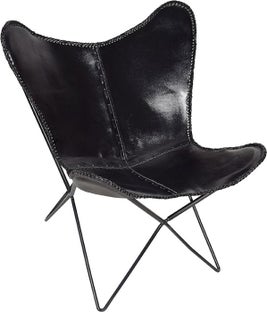 Fotel Butterfly czarny skóra naturalna – obraz-1