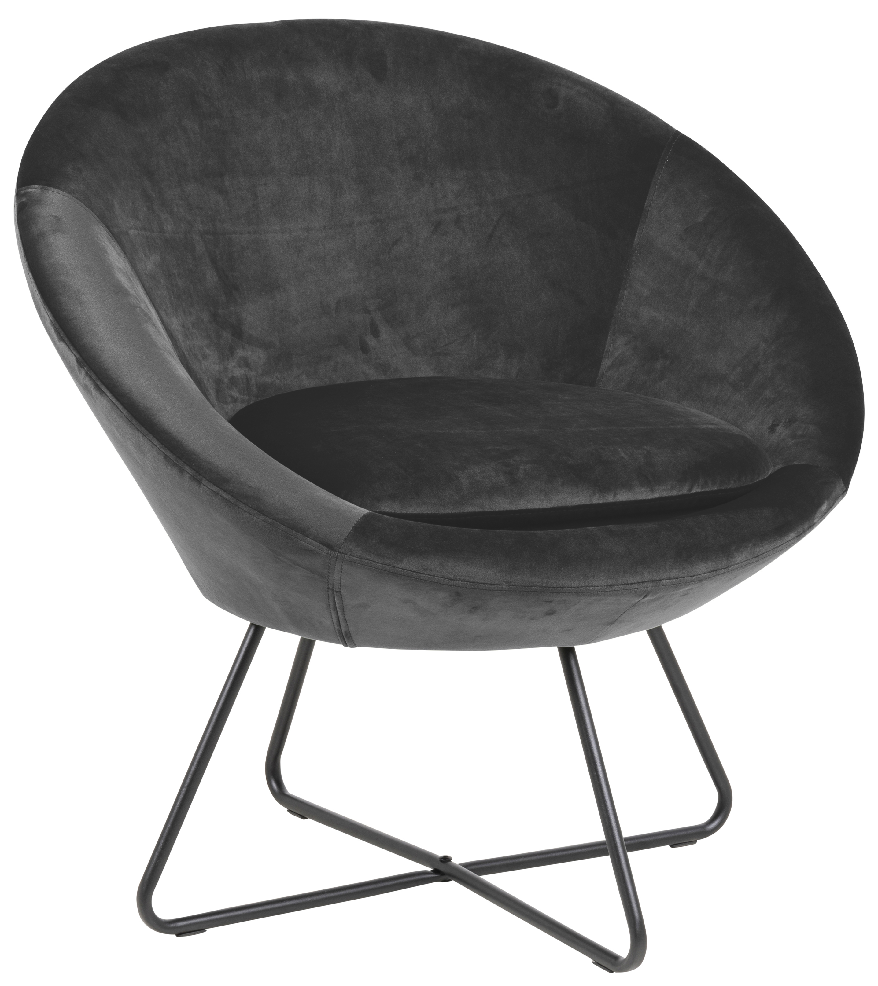 Fotel do salonu welurowy szary podstawa metalowa czarna – obraz-1