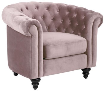 Fotel do salonu pikowany welurowy różowy nogi drewniane czarne – obraz-1