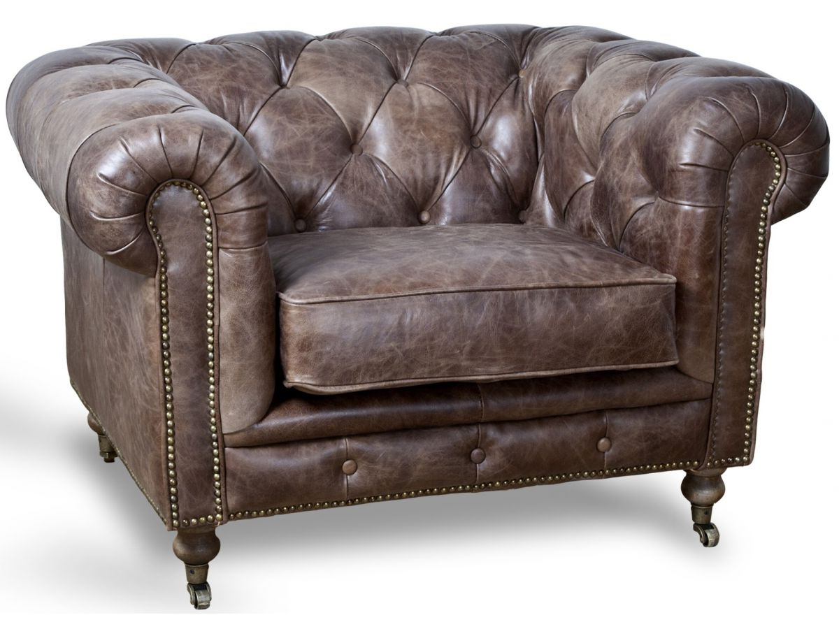 Fotel Chesterfield 114x76 cm ciemnobrązowy – obraz-1