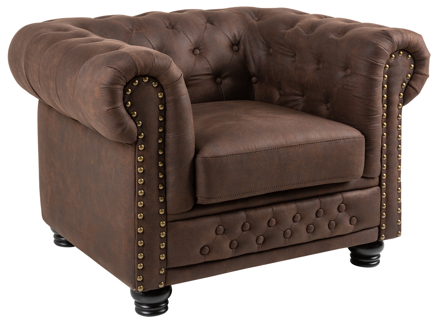 Fotel tapicerowany w stylu antycznym brąz z czarnymi drewnianymi nogami – grafika-1.