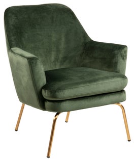 Fotel do pokoju welurowy zielony nogi metalowe złote – obraz-1