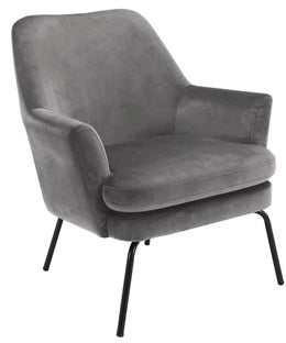 Fotel do pokoju welurowy szary nogi metalowe czarne – obraz-1