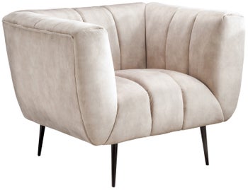Fotel aksamitny do salonu w kolorze szampańskim z czarnymi metalowymi nogami – grafika-1.