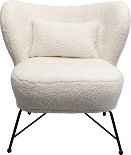 Fotel do salonu biały boucle nogi czarne stalowe 80x83 cm – obraz-1