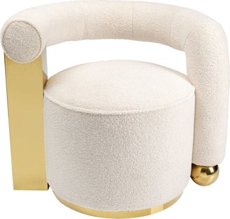 Fotel do salonu glamour tkanina pluszowa biała podstawa złota 75x83 cm – obraz-1