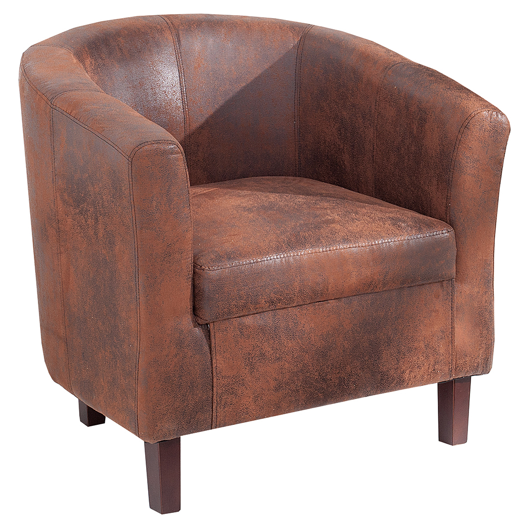 Fotel vintage brązowy z mikrofibry i drewnianymi nogami do nowoczesnych wnętrz – grafika-1.