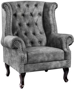 Pikowany fotel klasyczny w odcieniu szarości z drewnianymi nogami – grafika-1.