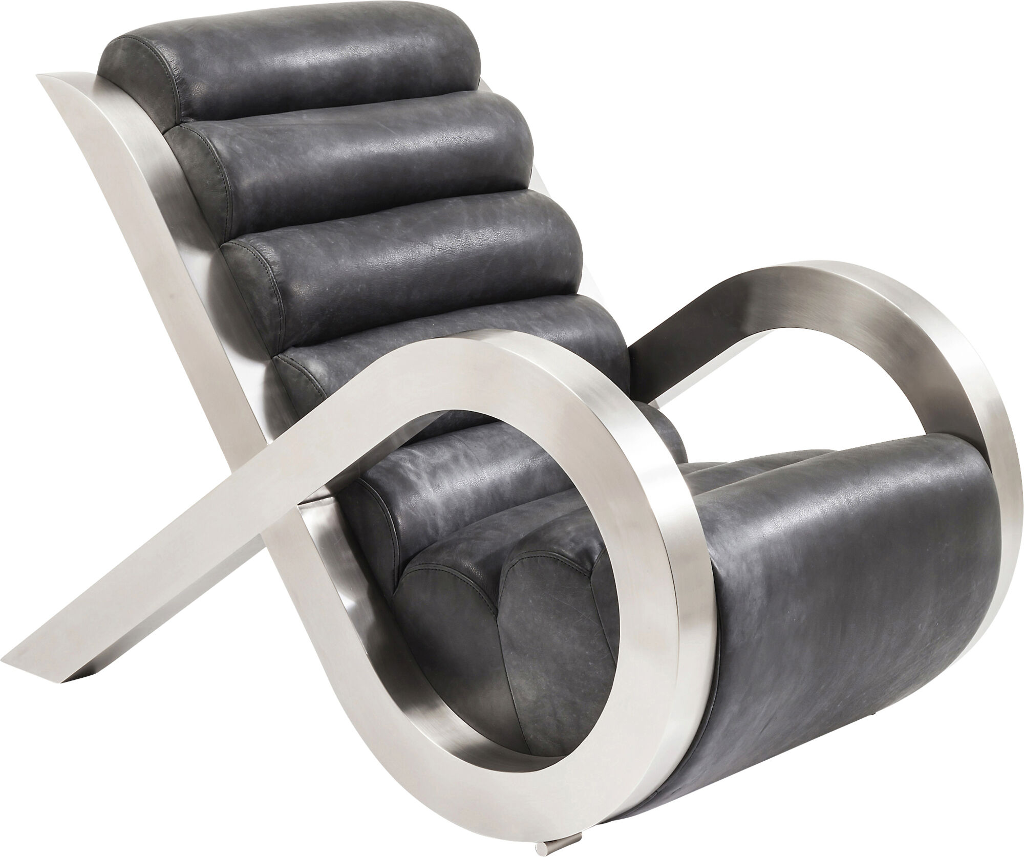 Fotel Loop 71x92 cm ciemnoszary skóra naturalna – obraz-1