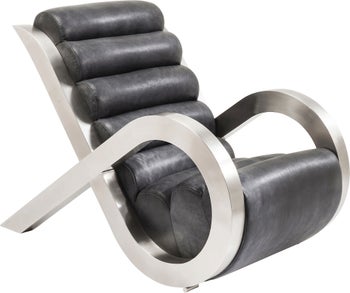 Fotel Loop 71x92 cm ciemnoszary skóra naturalna – obraz-1