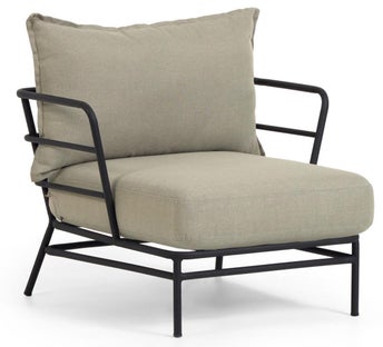 Fotel ogrodowy beżowy nogi metalowe czarne – obraz-1