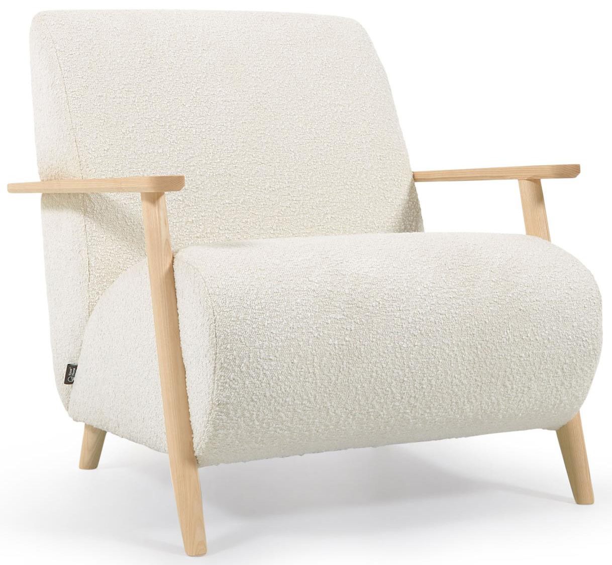 Fotel z podłokietnikami do salonu tapicerowany biały nogi drewniane – obraz-1