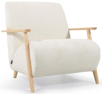 Fotel z podłokietnikami do salonu tapicerowany biały nogi drewniane – obraz-1