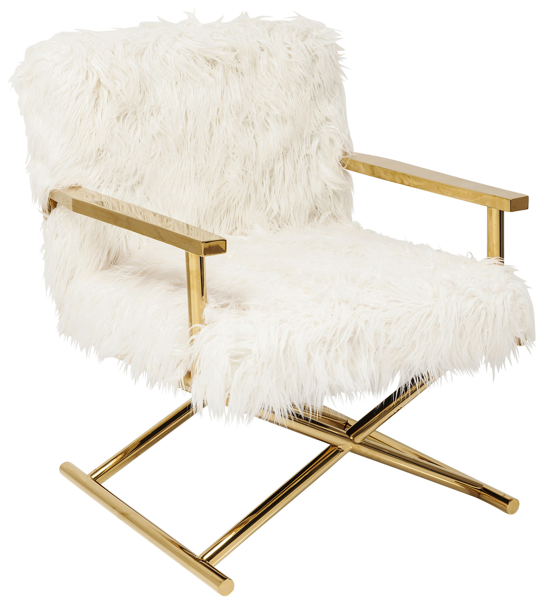 Fotel do salonu siedzisko białe imitujące futro nogi metalowe złote – obraz-1