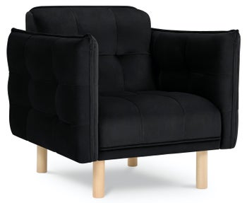 Fotel do salonu welurowy czarny nogi drewniane – obraz-1