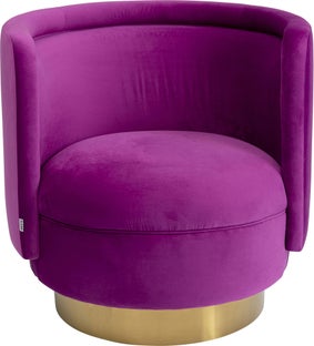 Fotel do salonu welurowy fioletowy podstawa metalowa złota – obraz-1