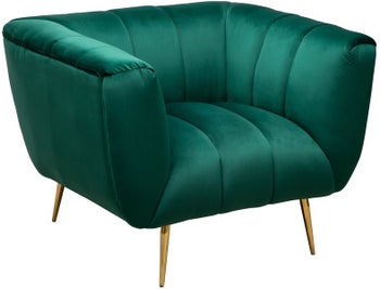 Fotel aksamitny szmaragdowy z złotymi nogami w stylu nowoczesnym – grafika-1.
