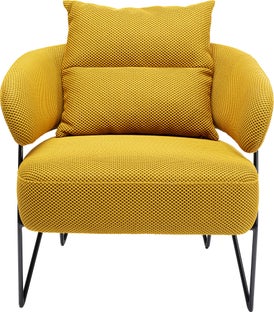 Fotel nowoczesny do salonu żółty nogi stalowe czarne 78x71 cm – obraz-1