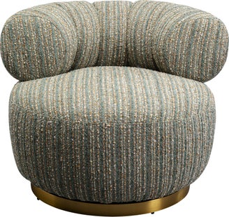 Fotel obrotowy boucle niebieskie paski podstawa złota 95x70 cm – obraz-1