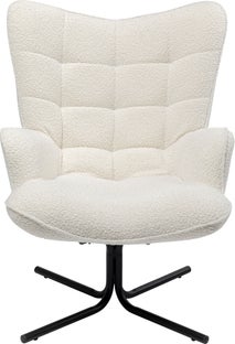 Fotel obrotowy do salonu tkanina boucle kremowa nogi czarne – obraz-1
