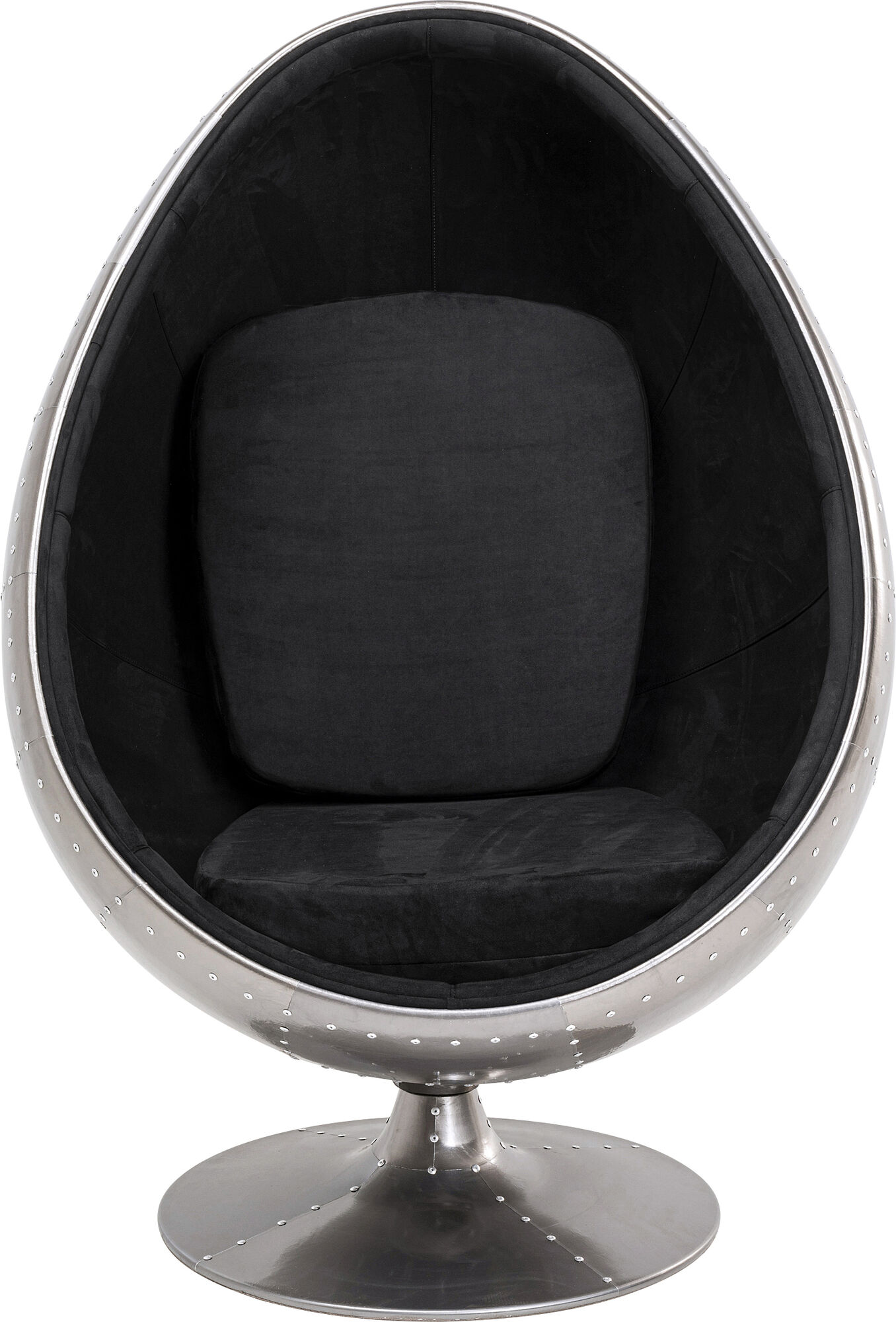 Fotel obrotowy jajo aluminium kolor gunmetal i czarna tapicerka 96x136 cm – obraz-1