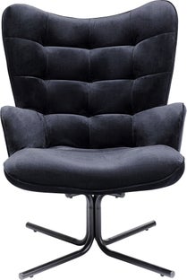 Fotel obrotowy do salonu welurowy czarny nogi czarne – obraz-1