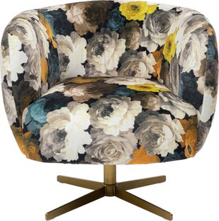 Fotel obrotowy w kwiaty 81x70 cm noga złota – obraz-1