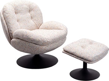 Sillón giratorio con reposapiés tela con detalles de colores 81x84 cm – Imagen-1.