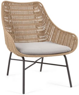 Fotel ogrodowy brązowy z szarym siedziskiem nogi metalowe – obraz-1