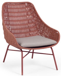 Fotel ogrodowy różowy z szarym siedziskiem nogi metalowe – obraz-1