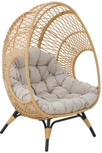 Fotel ogrodowy siedzisko technorattan naturalny - stelaż stalowy czarny 105x150 cm – obraz-1